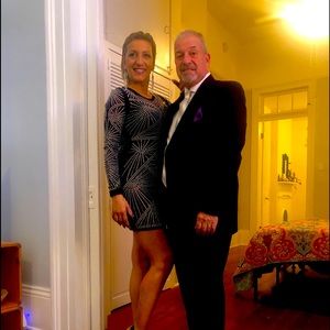 Beaded body con mesh dress